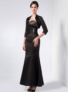 Glitz Strapless Ankle-length Dress for Mother in Black with Appliques and Ruches