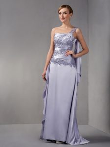 Inexpensive Lilac Appliqued Wedding Mother Dress with One Shoulder in Taffeta
