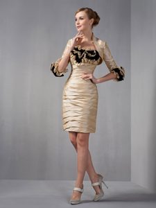 Champagne Ruffled and Ruched Dresses for Mother with Half Sleeves in Taffeta
