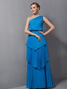 Simple Blue One Shoulder Wedding Mother Dress with Layers and Pleats for 2014