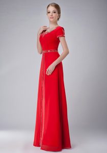 New Scoop Long Chiffon Mother of The Bride Dress with Beadings in Red