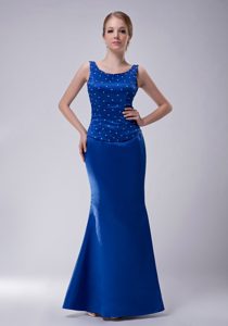 Column Scoop Taffeta 2013 Mother of The Bride Dress with Beads in Royal Blue