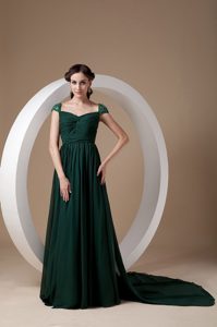 Most Popular Ruching Olive Green Chiffon Dresses for Mother with Cap Sleeves