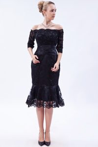 Black off the Shoulder Beauty Mother Dresses with Beadings in Tea-length 2013