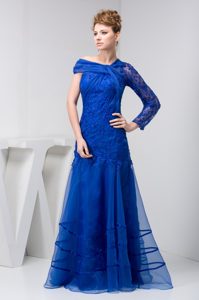 Blue Cool Neckline Mother of The Bride Dresses with Appliques and Side Zipper