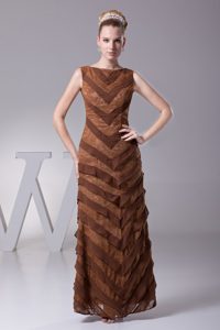 New Brown Bateau Layered Mother Dress for Wedding with Ankle-length for Fall