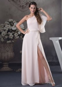 Classy One Shoulder Chiffon Mother of The Bride Dress with High Slit in Peach