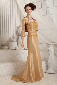 Beautiful Gold Column Beauty Mother Dresses with Beadings in Satin