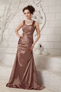 Pretty Ruching and Beading Brown Prom Dress for Mother with Straps in Taffeta