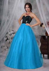 Princess Sweetheart Long Blue Prom Gowns with Sequins on Sale