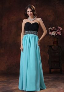 Sweetheart Beaded Long Nice Prom Dresses in Aqua Blue and Black