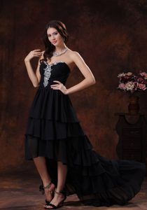 Pretty Sweetheart Black High Low Informal Prom Dresses with Rhinestones