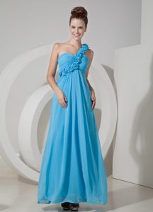 Custom Made Aqua Blue Empire One Shoulder Dress for Prom in Chiffon