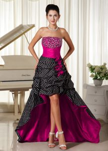 Discount Special Fabric Beaded High Low Senior Prom Dress with Strapless