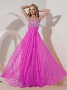 Cute Hot Pink Empire Straps Chiffon Informal Prom Dresses with Beading