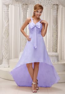 Lovely Lilac High Low Beaded Chiffon formal Prom Dresses with Bowknot