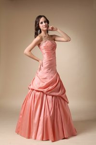 Orange Strapless Prom Gown Dresses with Beading and Pick-ups