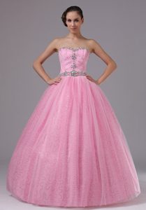 Rose Pink Ball Gowns Beaded Prom Dress for Long Girls with Sweetheart