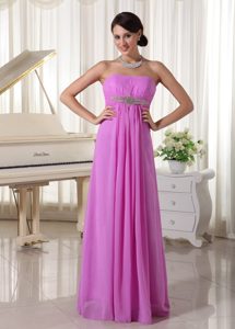 Lavender Beaded Empire Prom Dresses for Flat Chested Girls in Chiffon