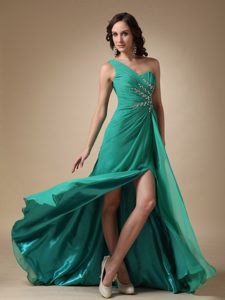Turquoise Empire Junior Prom Dresses in Chiffon and Elastic Woven Satin