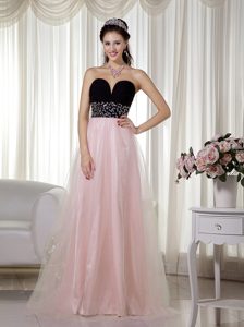Pink and Black Sweetheart Senior Prom Dress in Taffeta and Tulle