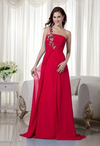 Red Empire One Shoulder Semi-formal Prom Dress in Chiffon