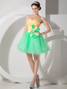 Green and Yellow Sweetheart Mini-length Prom Dress for Petite Girls
