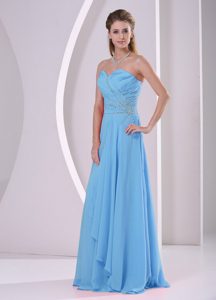 Aqua Blue Sweetheart Beaded and Ruched Prom Dresses for Long Girls