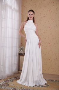 Pretty White Empire High-neck Informal Prom Dress in Organza with Pleat