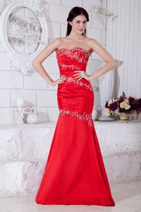 Red Mermaid Sweetheart Formal Prom Dresses in Taffeta with Appliques