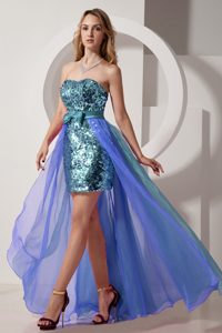 Two-toned High-low Strapless Prom Outfits in Sequin and Chiffon in Blue