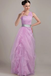 Lavender Column One Shoulder Prom Dress for Long Girls with Ruffles
