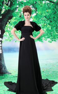 Strapless Black Prom Dress with Court Train and Ruche in Chiffon on Sale
