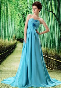 Prom Dress for Petite Girl with Hand Made Flower and Ruche in Baby Blue
