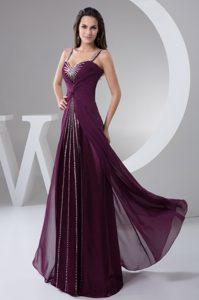 Purple Prom Gown Dress in Chiffon with Ruches and Beading