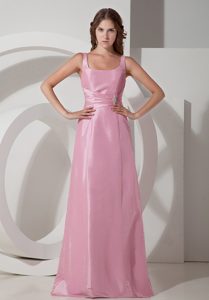 Cheap Square Straps Long Rose Pink Taffeta Maternity Bridesmaid Dress