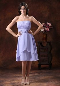 Strapless Knee-length Lavender Ruched Layered Chiffon Dresses for Bridesmaid