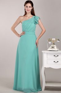 One Shoulder Long Turquoise Ruched Chiffon Bridesmaid Dress for Less