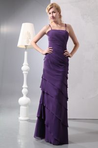 Unique Dark Purple Column Straps Prom Bridesmaid Dress with Ruffled Layers