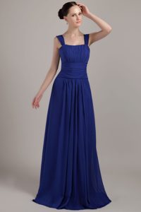 Royal Blue Empire Square Long Prom Bridemaid Dress with Ruching in Chiffon