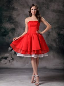 White and Red Strapless 2014 Exquisite Short Prom Dress for Nightclub