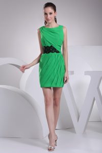New Scoop Spring Green Mini-length Ruched Night Club Dress with Black Sash