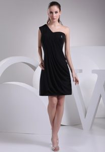 One Shoulder Mini-length Black Ruched Chiffon and Sequin Night Club Dresses