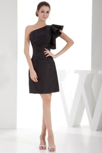 Most Popular One Shoulder Mini-length Ruched Black Taffeta Night Club Dress