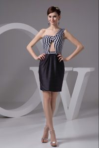 One Shoulder Mini-length Black and Zebra Night Club Dress with Cutout Waist
