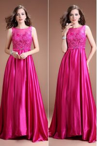 Beading and Appliques Homecoming Dress Hot Pink Zipper Sleeveless Floor Length