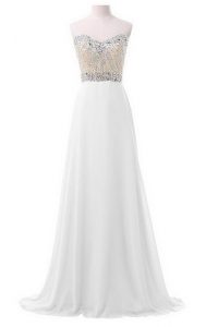 Extravagant White Ball Gowns Sweetheart Sleeveless Chiffon Floor Length Lace Up Beading Dress for Prom