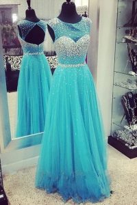 Fabulous Turquoise Prom Party Dress Prom and Party and For with Beading Scoop Sleeveless Zipper