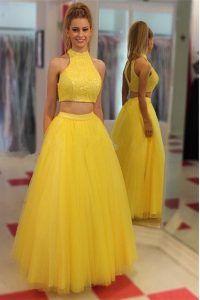 Flirting Yellow High-neck Zipper Sequins Homecoming Dress Sleeveless