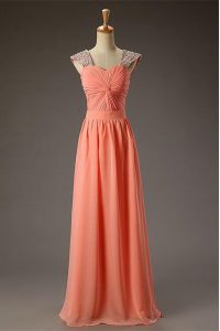 Vintage Watermelon Red Prom Dress Prom and Party and For with Beading and Ruching Square Sleeveless Zipper